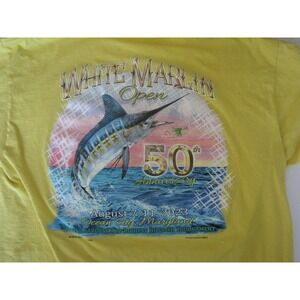 White Marlin Open Shirt Mens Large Yellow 50th Anniversary 2023 Fishing Tee
